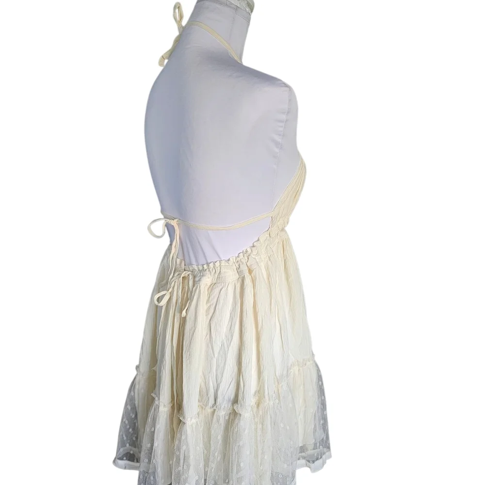 NWOT. Cream Tiered Ruffled Sundress with Plunge Neckline - Picture 4 of 7